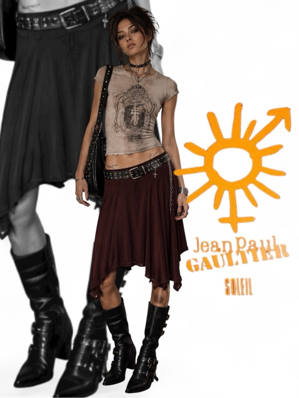 Vintage Y2K Jean Paul Gaultier Soleil Fuzzi Brown Convertible Skirt Dress